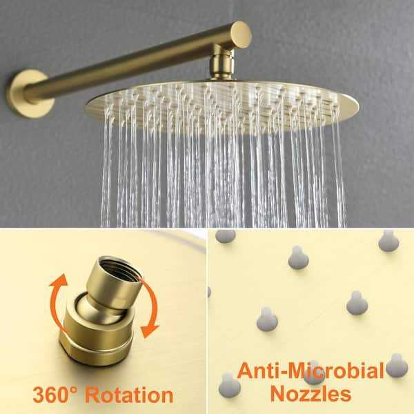 Miscool Rainfall 1-Handle 1-Spray Wall Mount 12 in. High Pressure Shower  Faucet in Brushed Gold (Valve Included) SHSMDH10C003BGL - The Home Depot