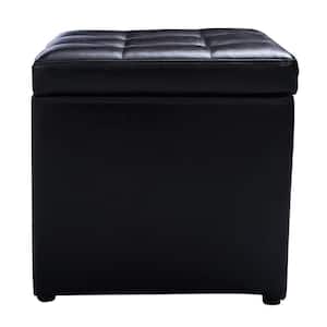 Black 16" Ottoman Pouffe Square Storage Box Lounge Seat Footstool with Hinge Top