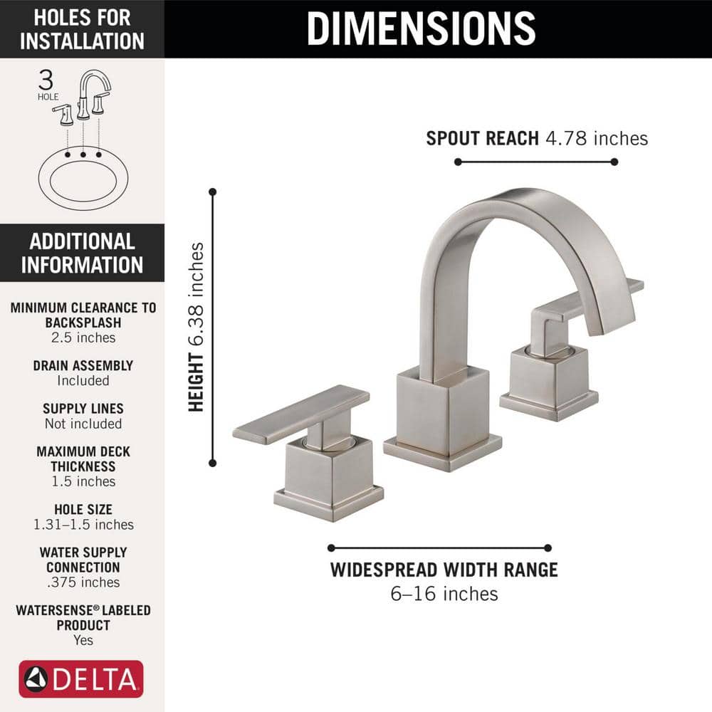 Delta Vero 6-16" Widespread Stainless Steel Bathroom Faucet