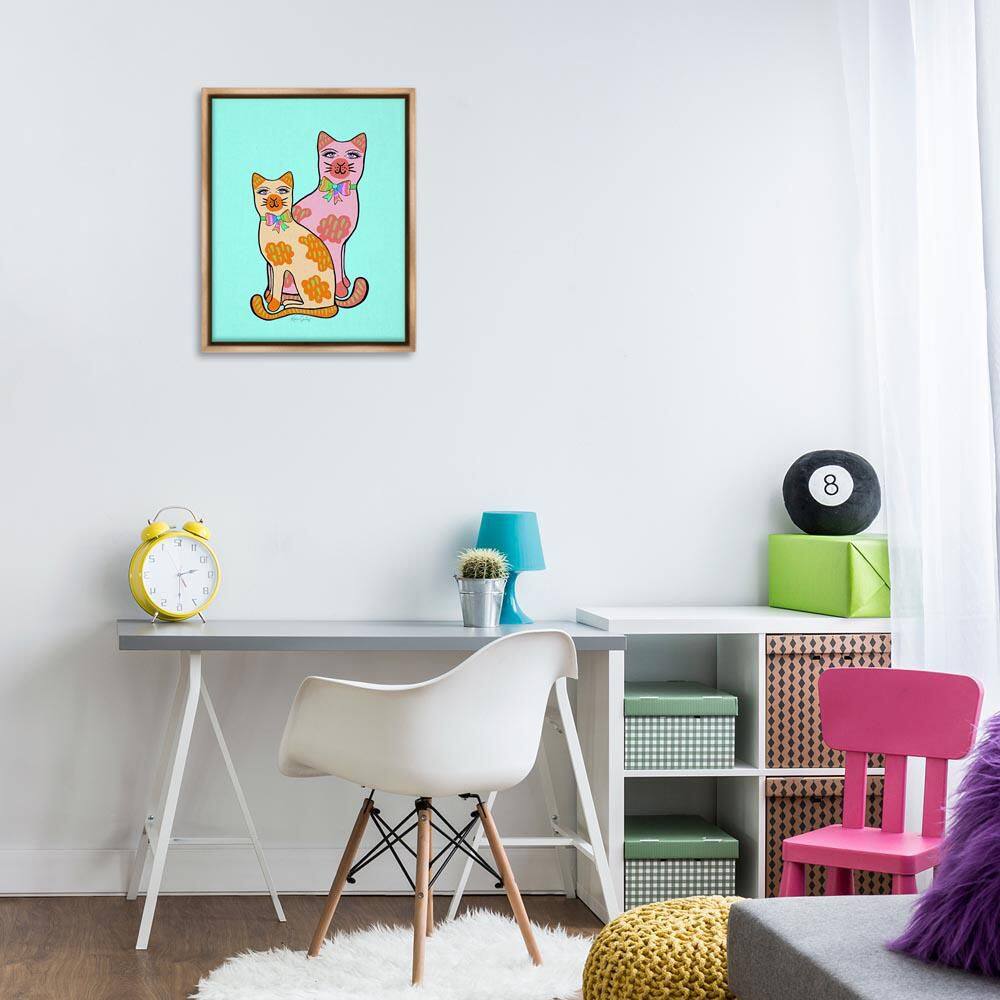 Funky Cats on Turquoise by Katie Conley Brown Floater Frame Animal Graphic Art Print 21 in. x 17 in. price history on PriceWatchPro