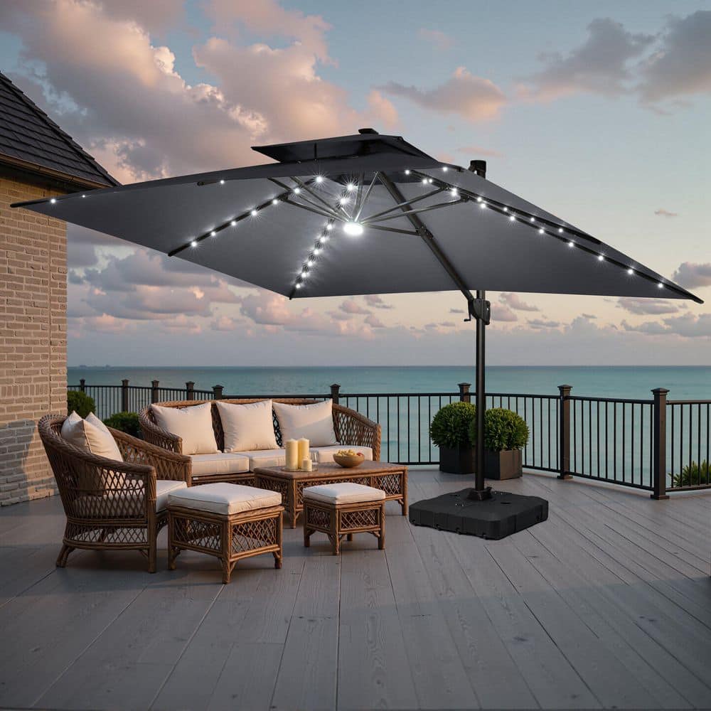 10 foot offset patio umbrella with solar lights 373.99 Sunnydaze 10-Foot Air Vent, Navy Blue 79 inch(H)Weight Sunnydaze 10-Foot Solar Offset Patio