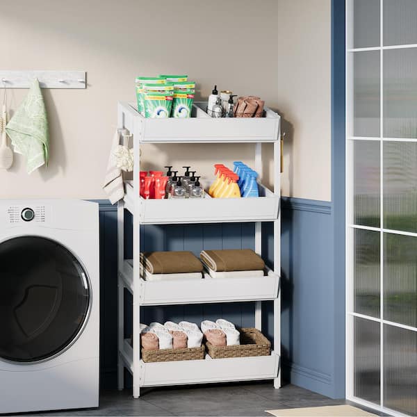 BYBLIGHT Eulas 2PCS White 4-Tier Display Cabinet Basket