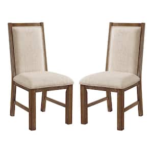 Addicus Rustic Oak and Beige Polyester Upholstered Side Chair (Set of 2)
