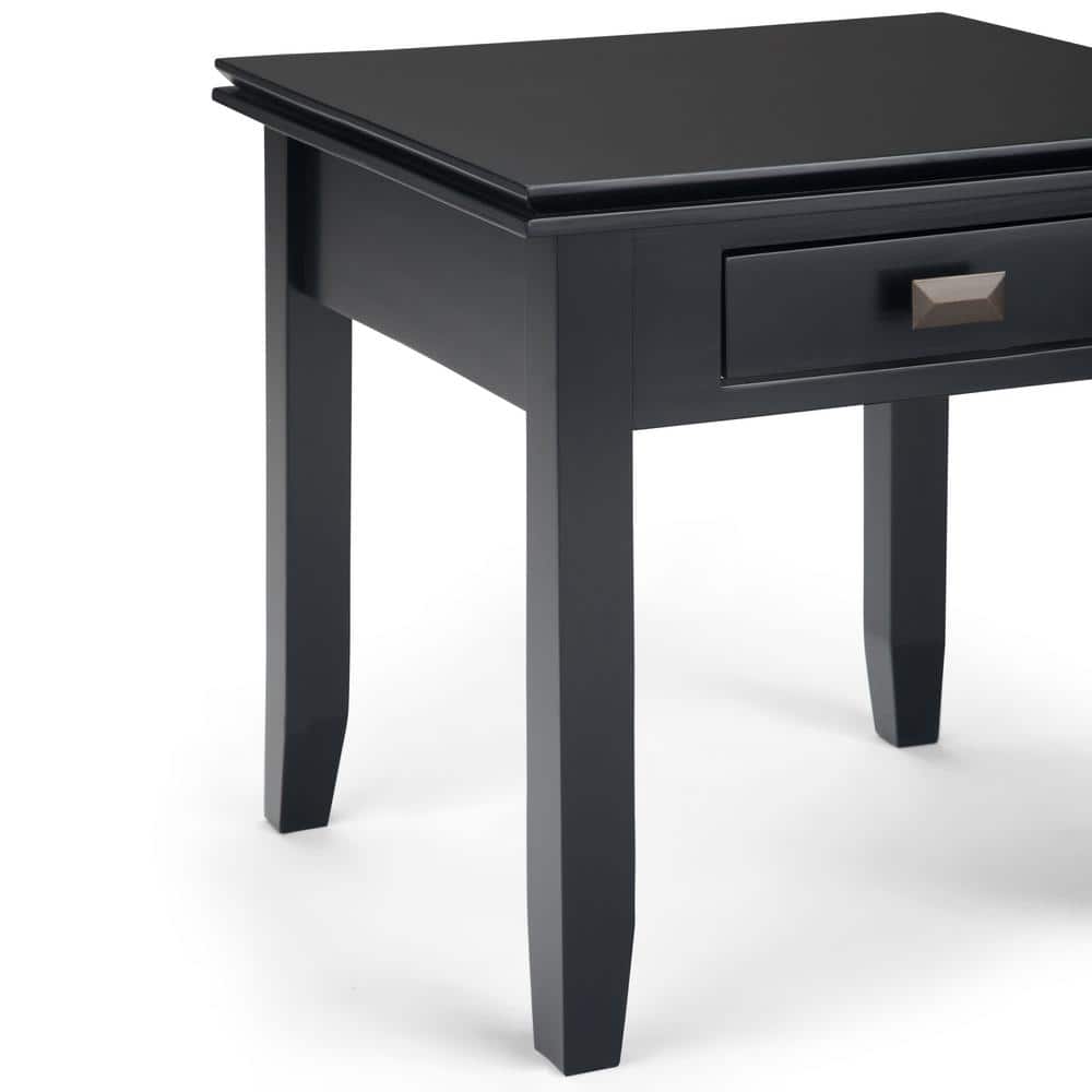 Artisan Square Black Solid Wood Side Table with Storage