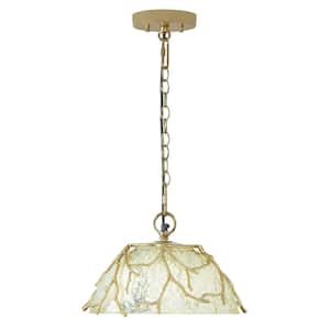 Ravinia 13 in. 1-Light Gold Shaded Pendant Light with Tree Branch Metal and Painted Glass Oval Shade