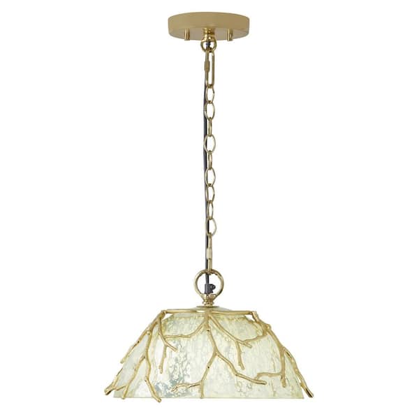 River of Goods Ravinia 13 in. 1-Light Gold Shaded Pendant Light with Tree Branch Metal and Painted Glass Oval Shade