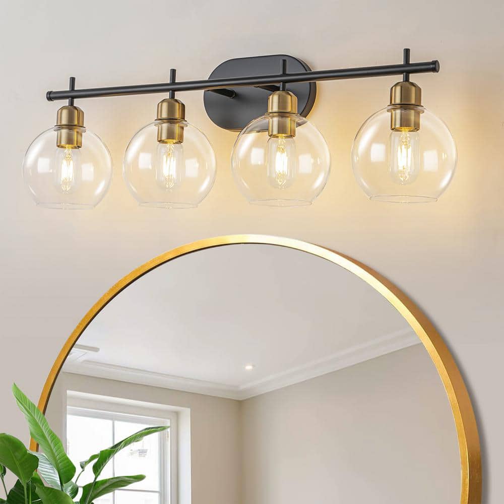 29.53 in. 4-Light Modern/Contemporary Black and Gold Globe Glass Bathroom V