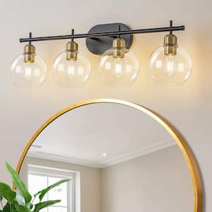 29.53 in. 4-Light Modern/Contemporary Black and Gold Globe Glass Bathroom Vanity Light