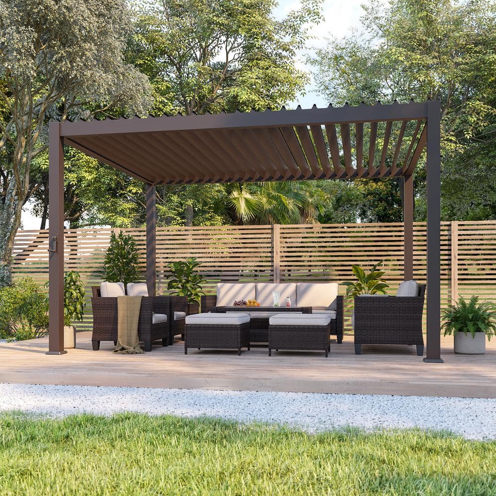 Sereno Series 10 ft. x 13 ft. All-Aluminum Pergola Double-Layer Louvered Pergola with Adjustable Roof, Dark brown price history on PriceWatchPro