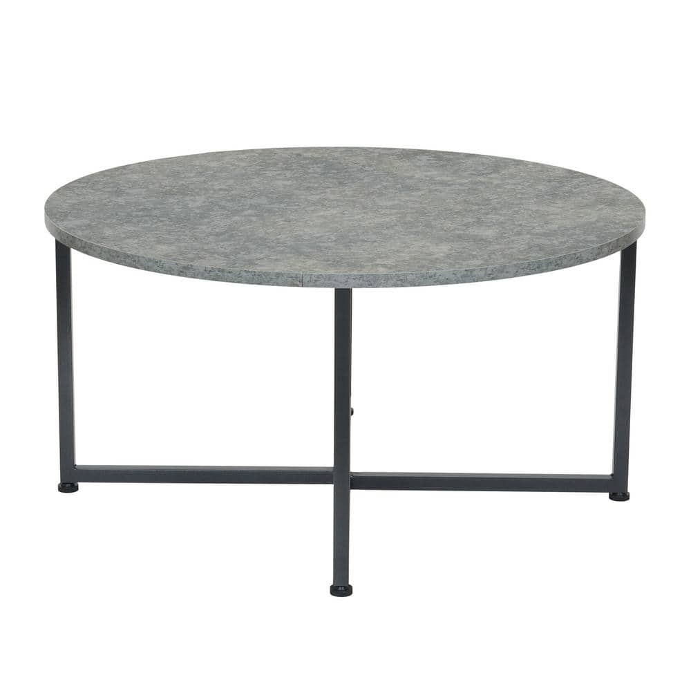 Slate Gray Modern Round Coffee Table with Steel Frame