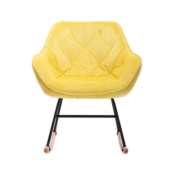 Unbranded Modern Yellow Upholstery Rocking Accent Arm Chair with Iron Legs