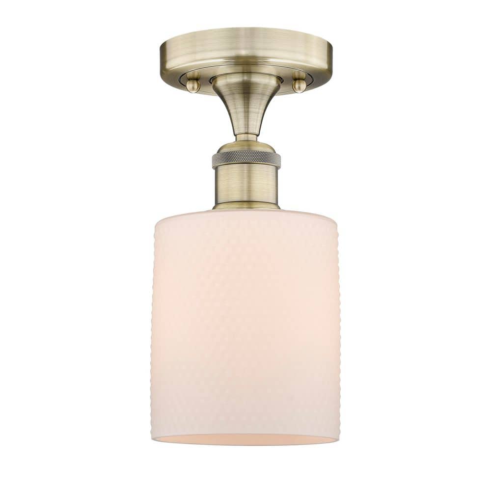 Cobbleskill 5 in. 1-Light Antique Brass Art Nouveau Semi-Flush Mount with Frosted Glass Shade price history on PriceWatchPro