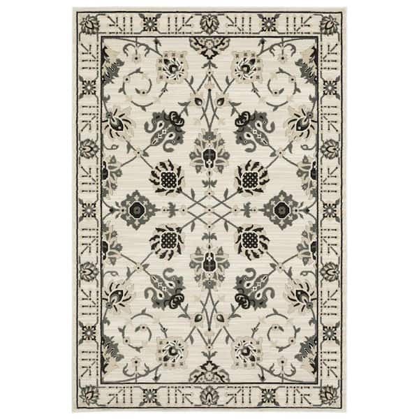 10 ft. x 13 ft. Ivory, Gray Oriental Washable Area Rug
