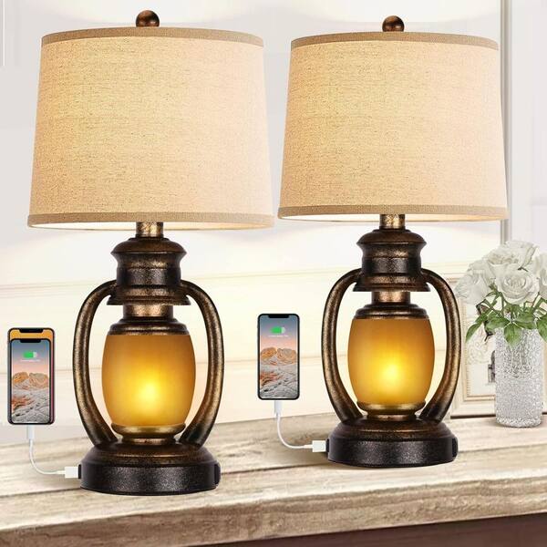 Ltemziiy 25.5 in. Gold Touch Control Table Lamps Set of 2 , Bedside Lamp with 2 USB Ports, 3-Way Dimmable (LED Bulbs Included)