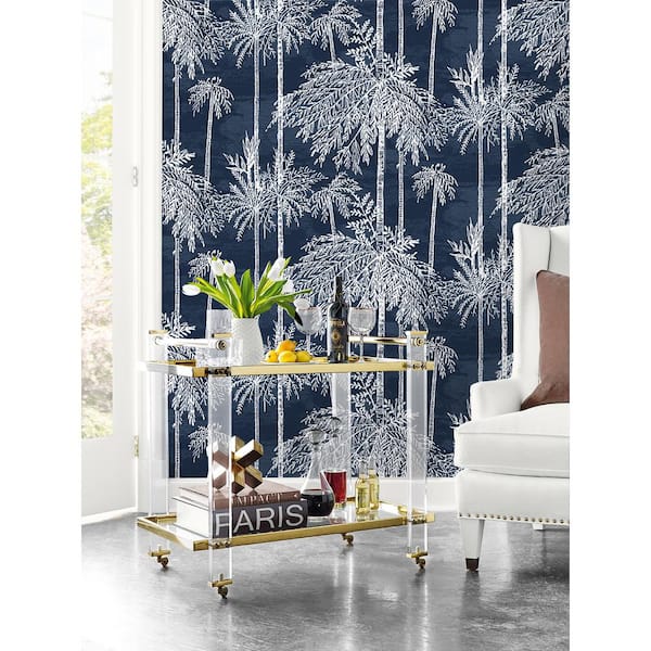 LILLIAN AUGUST 60.75 sq. ft. Coastal Haven Midnight Sky Palm Grove Embossed  Vinyl Unpasted Wallpaper Roll LN40212 - The Home Depot