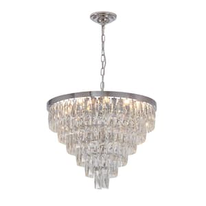 16-Light Chrome Metal Chandelier with Crystals