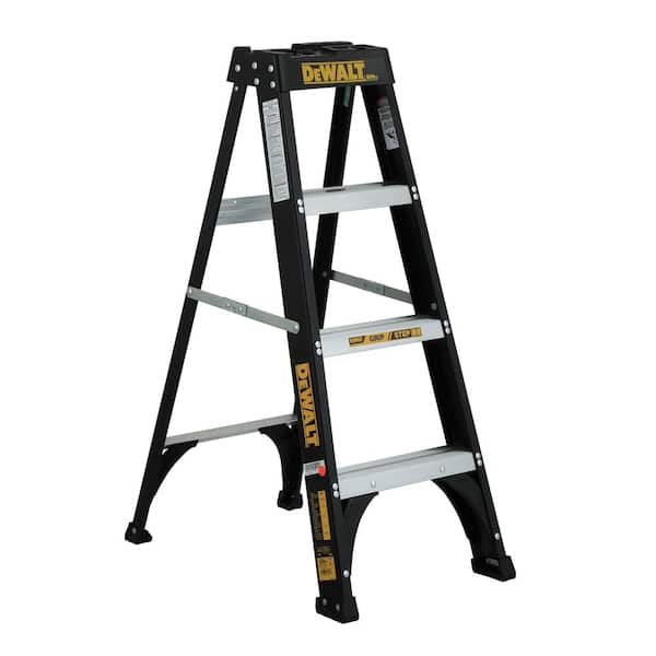 DEWALT 4 ft. Fiberglass Step Ladder 8.5 ft. Reach Height Type 1 - 250 lbs., Expanded Work Step and Impact Absorption System
