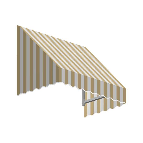AWNTECH 3.38 ft. San Francisco Fixed Awning 40.5 in. W x 24 in. H x 48 in. D Acrylic Fabric in Linen/White Stripe