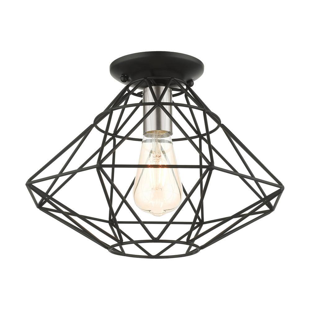 Geometric Black Nickel Glass 1-Light Flush Mount LED Fixture