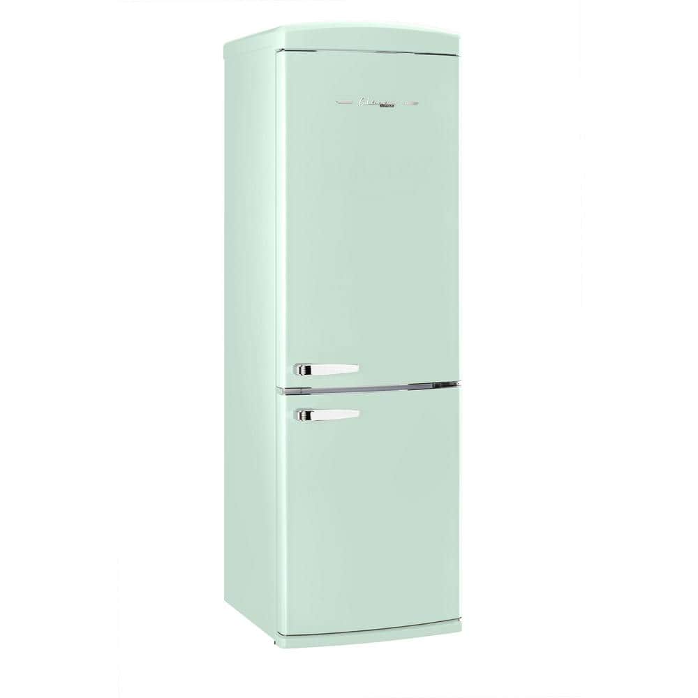 Summer Mint Green Retro Bottom Mount Fridge with Chrome Accents