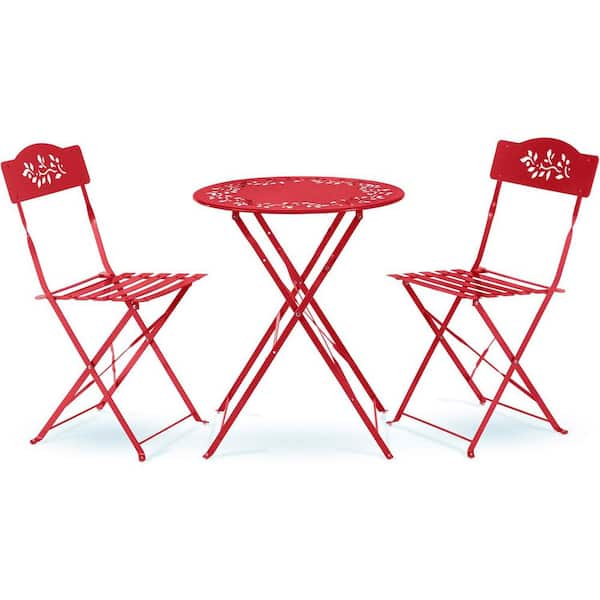 Unbranded Red 3-Piece Metal Round Outdoor Bistro Set