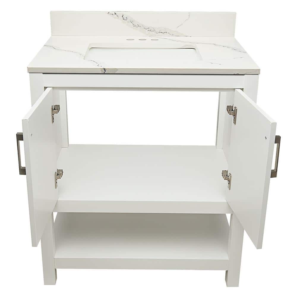 Tufino 31'' White Freestanding Bathroom Vanity with Marble Top