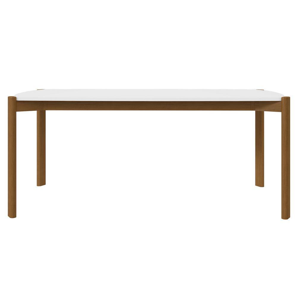 Matte White Rectangular Dining Table with Eucalyptus Wood Legs