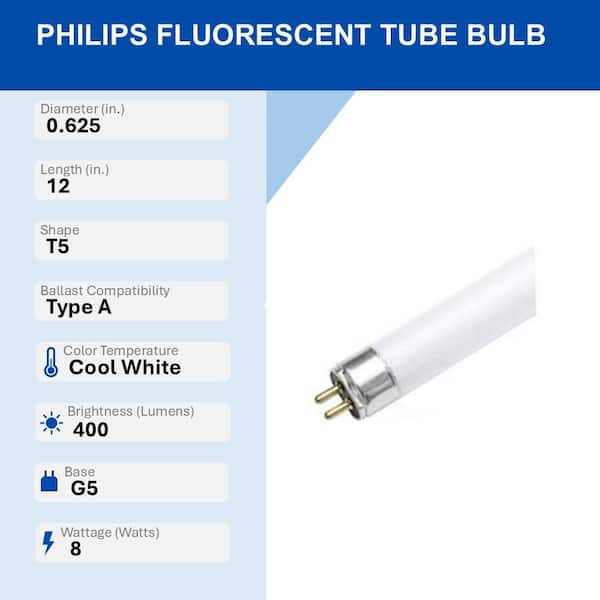 8-Watt 12 in. Linear T5 Fluorescent Tube Light Bulb, Cool White (4100K) (25-Pack)