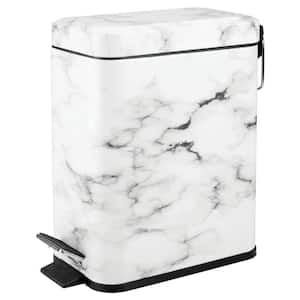 Small Modern 1.3 Gal. Rectangle Metal Lidded Step Trash Can in. White Marble