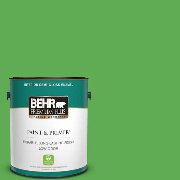 BEHR PREMIUM PLUS 1 gal. #440B-6 Barnyard Grass Semi-Gloss Enamel Low Odor Interior Paint & Primer