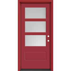 Performance Door System 36 in. x 80 in. VG 3-Lite Left-Hand Inswing Pearl Red Smooth Fiberglass Prehung Front Door