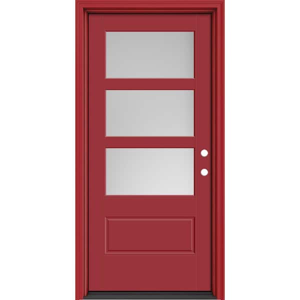 Masonite Performance Door System 36 in. x 80 in. VG 3-Lite Left-Hand Inswing Pearl Red Smooth Fiberglass Prehung Front Door