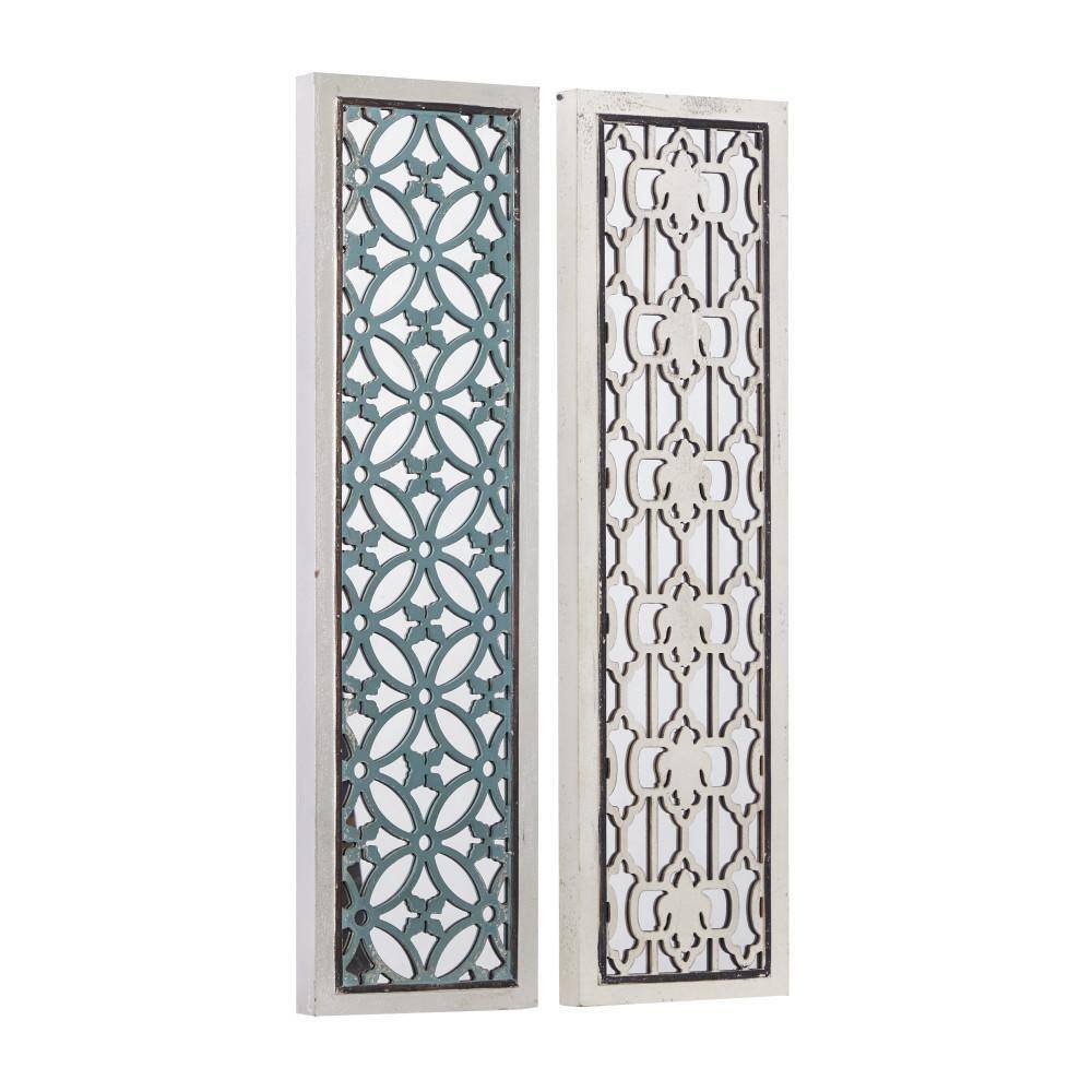 White and Blue Geometric Carved MDF Full Length Mirror Set