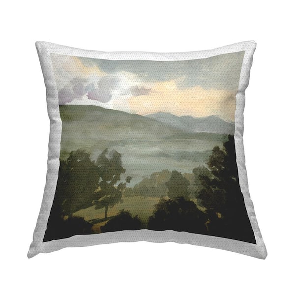 Rural Hills Landscape Green Square Outdoor Throw Pillow