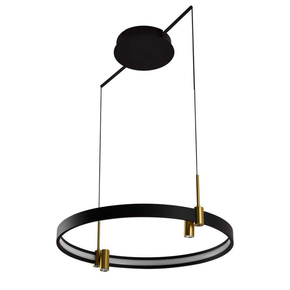 Tania 23" Black and Brass LED Ring Chandelier