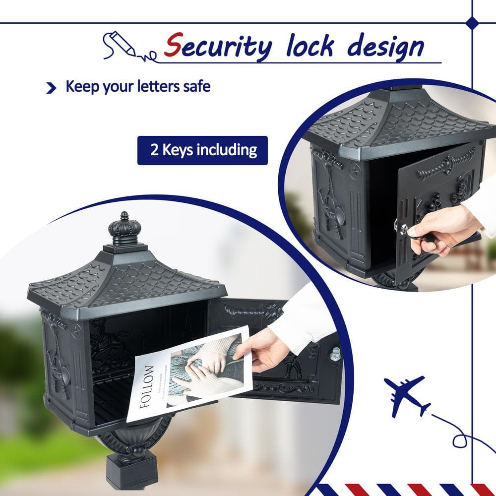 Vintage Black Cast Aluminum Lockable Outdoor Mailbox