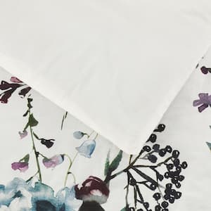 Flora 3-Piece Multi-Color Watercolor Floral Cotton Full/Queen Comforter Set