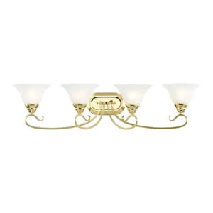 Coronado 36.25 in. 4-Light Polished Brass Vanity Light with White Alabaster Glass