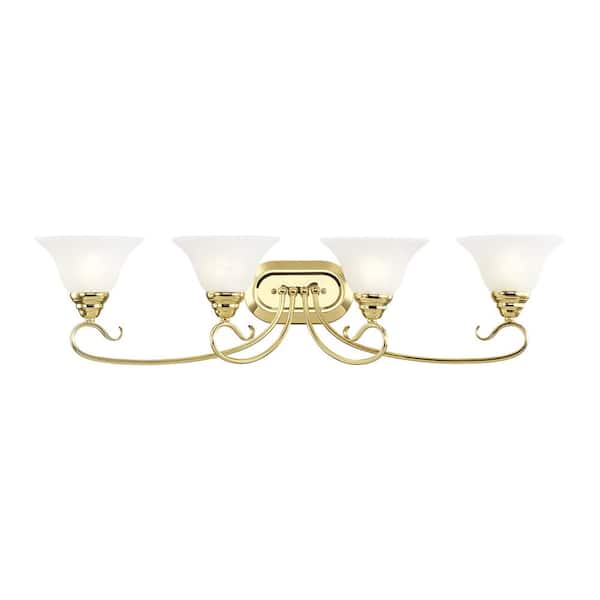 Livex Lighting Coronado 36.25 in. 4-Light Polished Brass Vanity Light with White Alabaster Glass