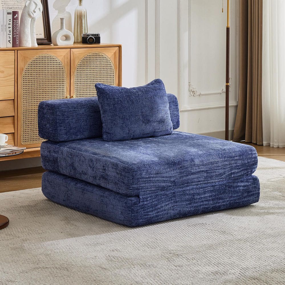 39.37 in. Armless Chenille Fabric Compression Sectional Sofa in Dark Blue price history on PriceWatchPro