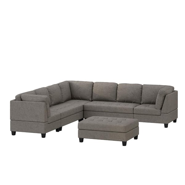Noble House Alamo 34 in. Square Arm 5-piece Polyester Modular Sectional Sofa in. Dark Gray and Dark Brown