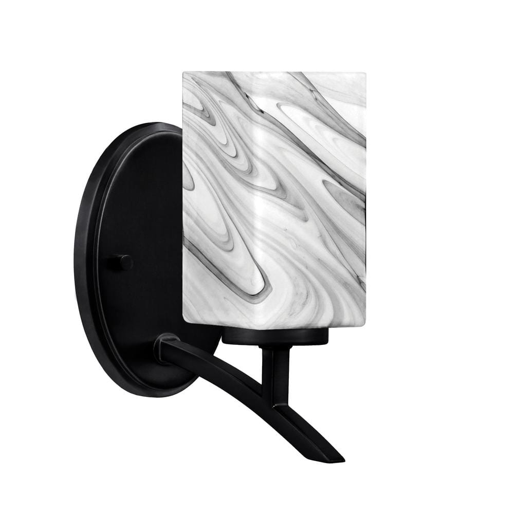 Siena 3.5 in. 1-Light Matte Black Sconce with 3.5 in. Square Onyx Swirl Gla