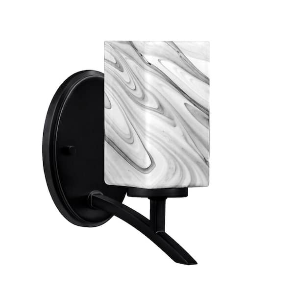 Unbranded Siena 3.5 in. 1-Light Matte Black Sconce with 3.5 in. Square Onyx Swirl Glass Shade No Bulb Included