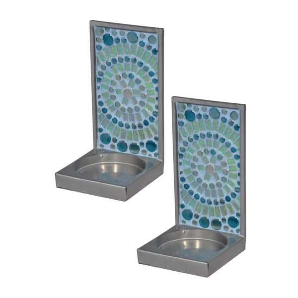 Unbranded 6 in. Peacock Lane Mosaic Art Glass Candle Holder