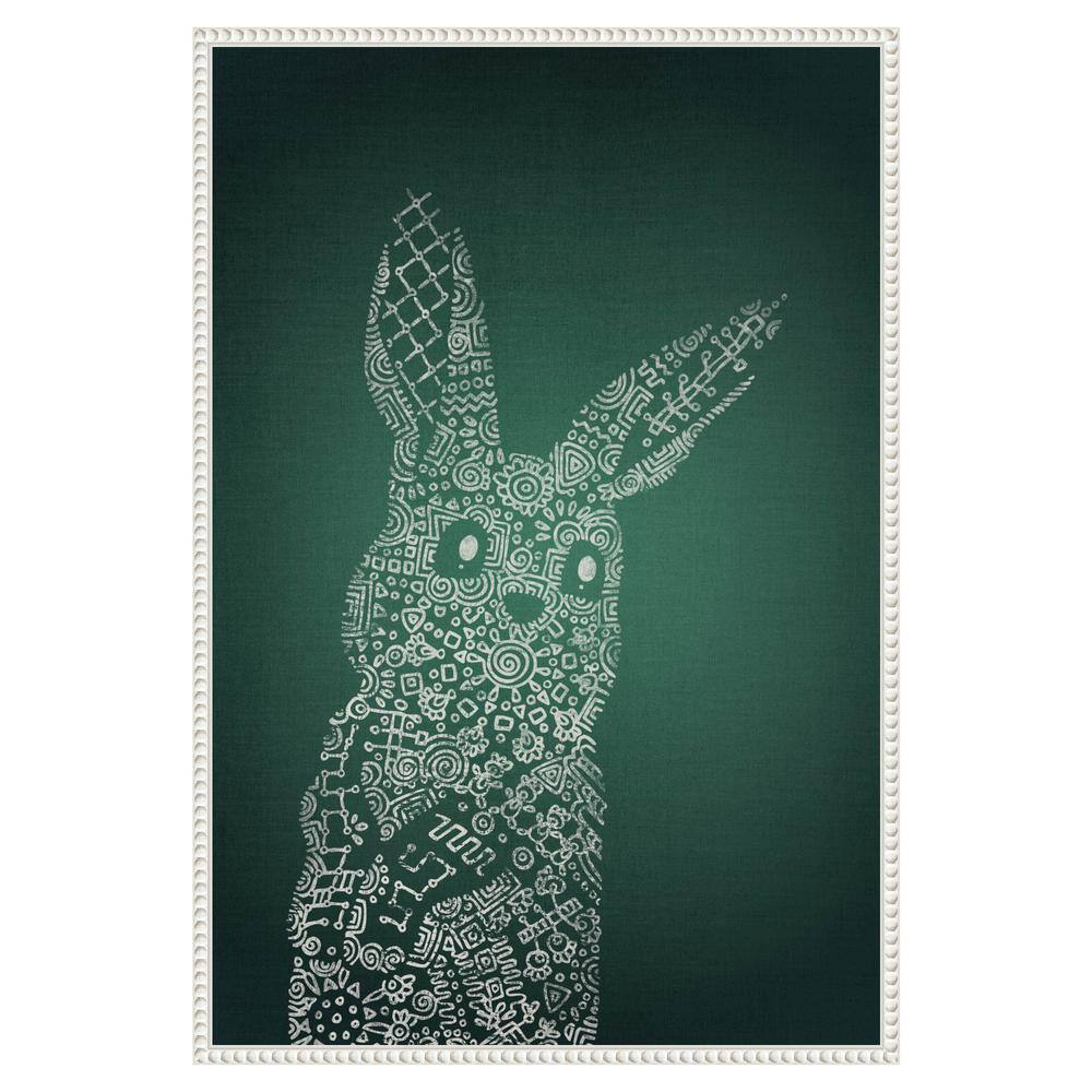 Emerald Bunny Graphic Art on Canvas with White Floater Frame