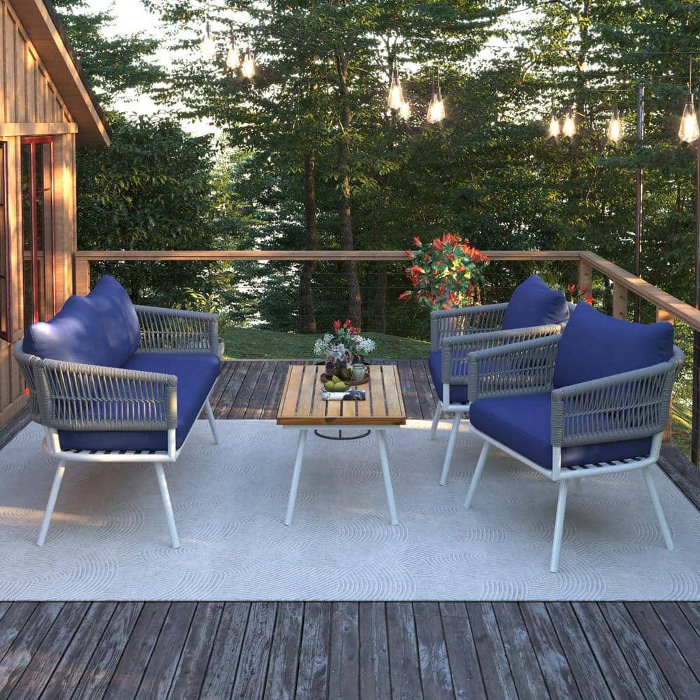 Outdoor Patio Furniture 4-Pieces Set,Outdoor Sectional Sofa with 3.9 in. Cu