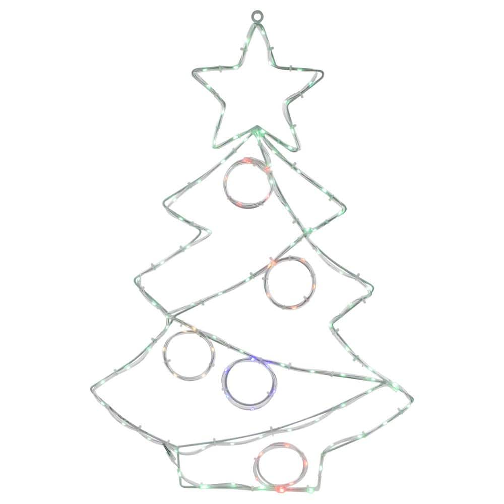 Northlight 28 in. LED Lighted Christmas Tree with Ornaments Window Silhouette