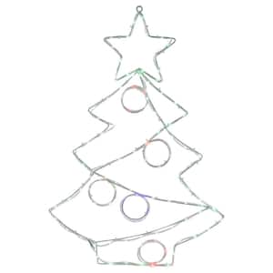 28 in. LED Lighted Christmas Tree with Ornaments Window Silhouette