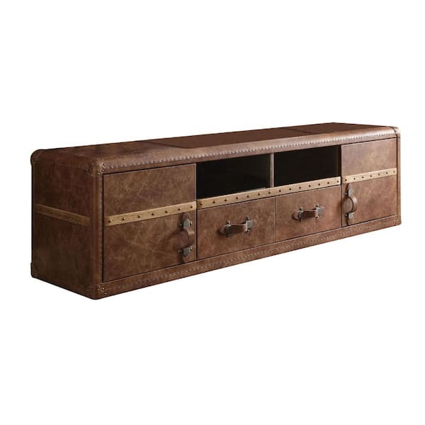 Benjara 79.53 in. Brown Wood TV Stand Fits TVs up to 72 in. with 2-Drawers and 2-Open Shelves