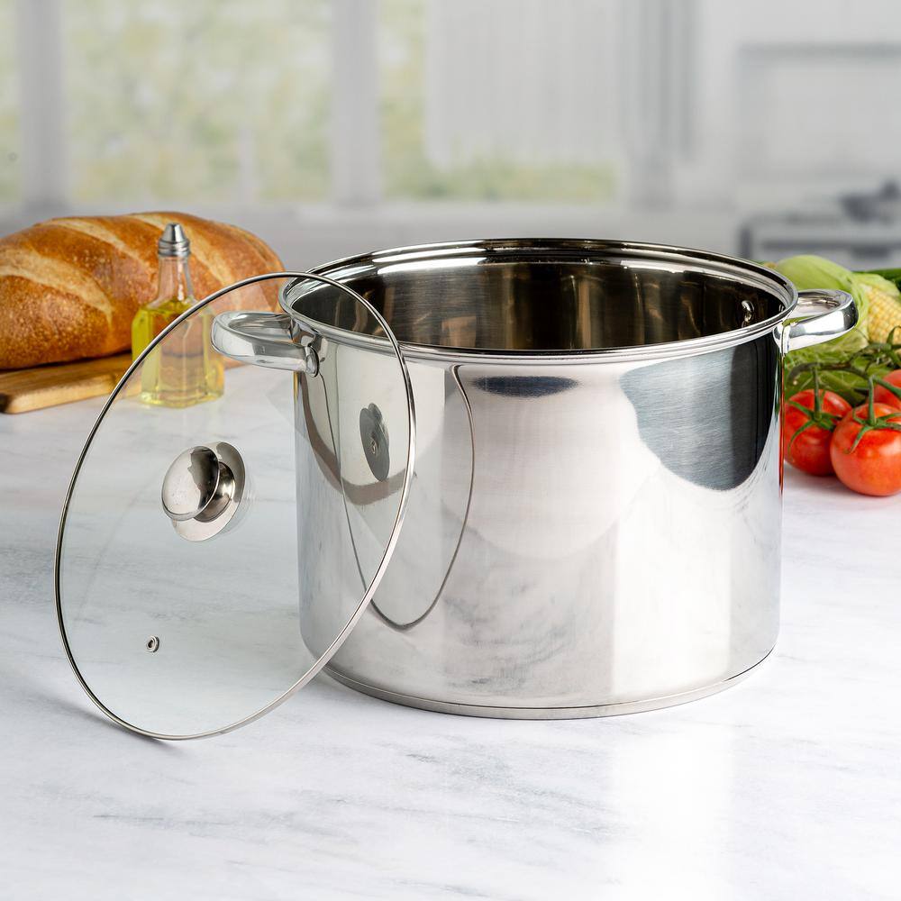 16 Quart Polished Stainless Steel Stock Pot with Lid